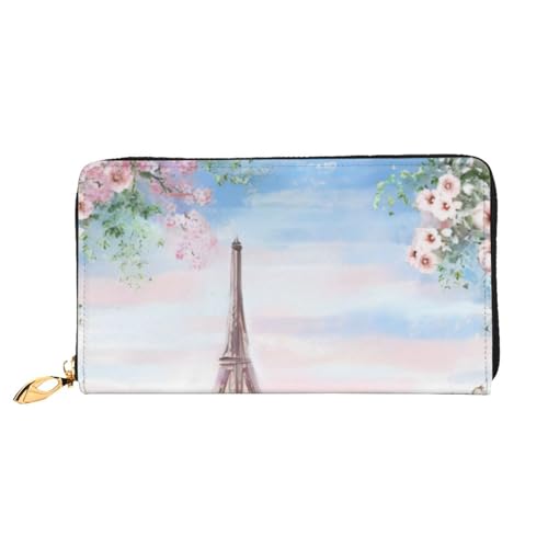 CRJSYCBYB Schöne Eiffelturm Paris bedruckte Ledergeldbörse aus echtem Leder Clutch Geldbörse tragbare Reisetasche, Schöner Eiffelturm Paris, Einheitsgröße von CRJSYCBYB