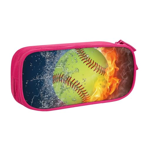 CRJSYCBYB Softball-bedrucktes Federmäppchen, Doppel-Federmäppchen, großes Fassungsvermögen, Reißverschluss, Schreibwarenetui, rose, Einheitsgröße, Münzfach von CRJSYCBYB