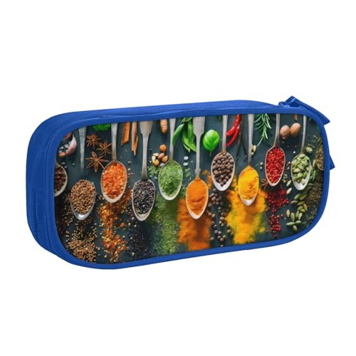 CRJSYCBYB Spices bedrucktes Federmäppchen, Doppel-Federmäppchen, großes Fassungsvermögen, Reißverschluss, Schreibwarenetui, blau, Einheitsgröße, Münzfach von CRJSYCBYB