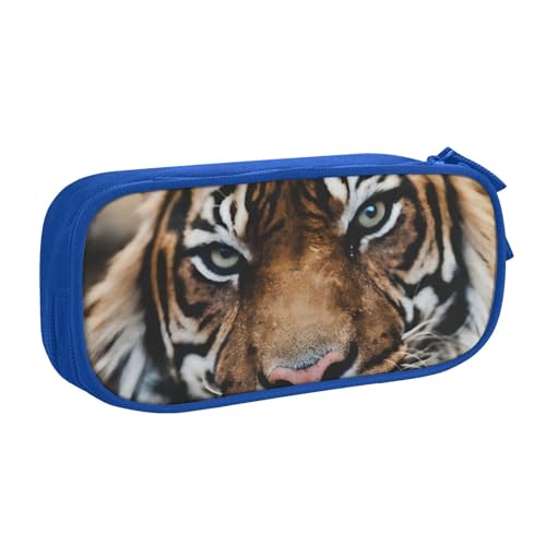 CRJSYCBYB Tiger bedrucktes Federmäppchen, Doppel-Federmäppchen, großes Fassungsvermögen, Reißverschluss, Schreibwarenetui, blau, Einheitsgröße, Münzfach von CRJSYCBYB