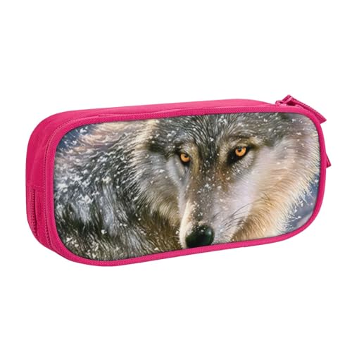 CRJSYCBYB Trendiges Federmäppchen mit Wolfsdruck, Doppel-Federmäppchen, großes Fassungsvermögen, Reißverschluss, Schreibwarenetui, rose, Einheitsgröße, Münzfach von CRJSYCBYB