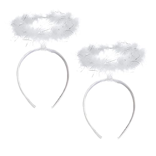 2 Stk Haarreif Heiligenschein weiß,Engels flügel Kostüm,Federn mit Heiligenschein und Zauberstab,Haarreifen Engel,Christkind,das perfekte Accessoire für Halloween Karneval Cosplay Party Fasching von CRLLDPM