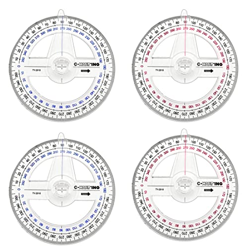 4 Stück 360 Grad Winkelmesser mit Schwenkarm für Grundschüler Transparente Kunststoff-Vollkreis-Winkelmesser von CRLLDPM