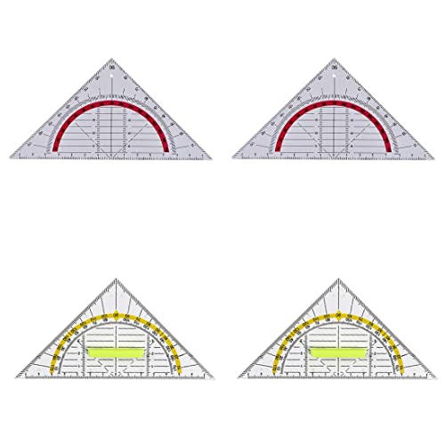 4 Stück Geometrie Dreieck, Geodreieck aus Kunststoff Flexibles Geodreieck Geodreieck zum Kreise Zeichnen, Geometrie Set für Büro Designer Studenten Malerei(rot und gelb) von CRLLDPM