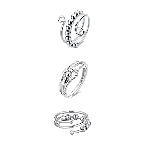 CRLLDPM 3 Stücke Ringe für Damen, 925 Silber Damenringe, Offener Ringe Spinner Ringe, Zirkonia Zappelringe, Verstellbare Stapelbare von CRLLDPM