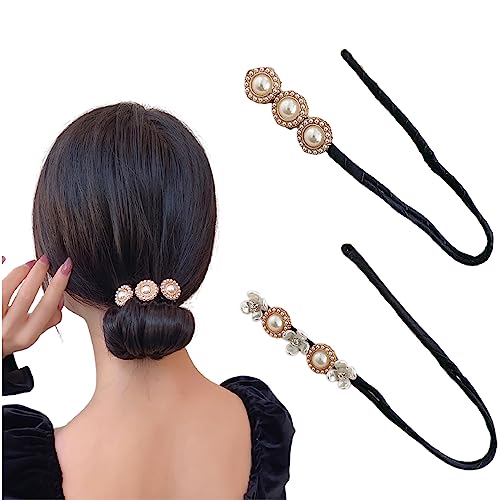 Magischer Haarknoten,2 Stück Perle Blumen Haar Dutt Maker Damen Donut Hair Bun Maker Haarnadel Haarknoten Maker Haarhalter Haar Styling Werkzeug,Haarknoten Former Set für Kinder Mädchen Frauen von CRLLDPM