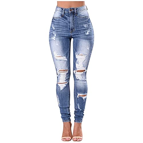 CRMY Jeans Damen Löcher Skinny Fit Lochjeans mit Taschen Stretch Elastisch Straight Jeans Schlank Zerrissene Jeggings Knopf Strecken Röhrenjeans Boyfriend Ripped Bleistifthose Denimhosen Damen CRMY Jeans Damen Löcher Skinny Fit Lochjeans mit Taschen Stretch Elastisch Straight Jeans Schlank Zerrissene Jeggings Knopf Strecken Röhrenjeans Boyfriend Ripped Bleistifthose Denimhosen Damen von CRMY