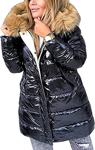 CRMY Wintermantel Damen Lang Warm Winterparka für Frauen Gefüttert Winterjacke mit Kapuzen Übergang Damenjacke Reissverschluss Tasche Stepp Winterjacke Warm Dicker Steppmantel Trenchcoat von CRMY