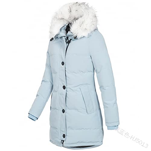 Damen Langer winddichter Wintermantel Parka Jacke mit Fleecefutter und Kapuze Übergangsjacke Steppjacke (Color : Light blue, Size : M) von CRMY