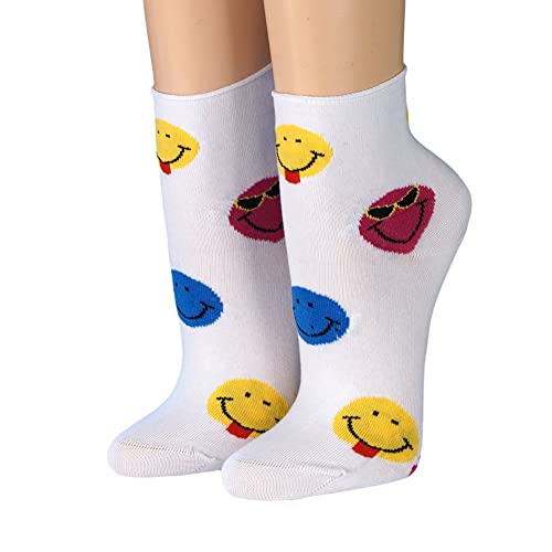 Crönert Damen Kurzsocken mit Rollrand im Design Smile 14347 Gr.35-38, weiß von Crönert