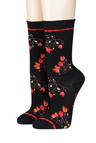 CRÖNERT Damen Socken mit Rollrand Blütenzweige 18202 Gr. 39-42, schwarz von CRÖNERT