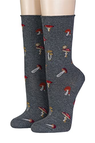 CRÖNERT Damen Socken mit Rollrand Fliegenpilze Trichterlinge und Maronen 18829 Gr. 39-42, anthrazit von CRÖNERT
