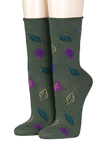 CRÖNERT Damen Socken mit Rollrand Herbstblätter 18801 Gr. 35-38, oliv von CRÖNERT