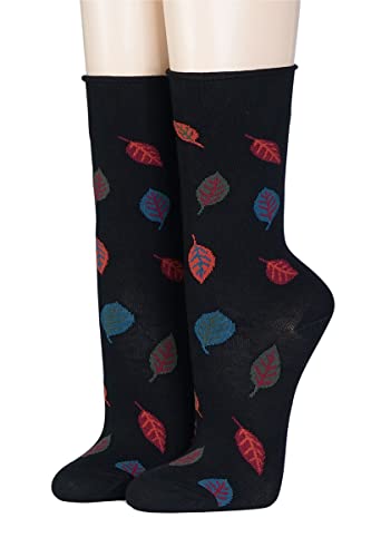 CRÖNERT Damen Socken mit Rollrand Herbstblätter 18801 Gr. 39-42, schwarz von CRÖNERT