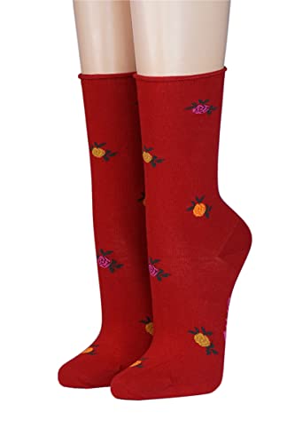 CRÖNERT Damen Socken mit Rollrand Rosen 18228 Gr. 39-42, rot von CRÖNERT