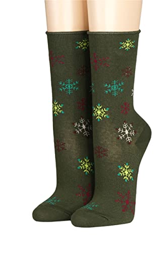 CRÖNERT Damen Socken mit Rollrand Schneesterne 18234 Gr. 39-42, oliv von CRÖNERT