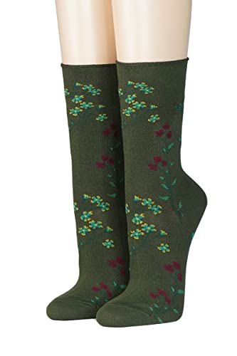 Crönert Damen Socken mit Rollrand zarte Blüten 18201 Gr. 35-38, oliv von Crönert