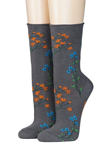 CRÖNERT Damen Socken mit Rollrand Design zarte Blüten 18201 (DE/NL/SE/PL, Numerisch, 39, 42, Regular, Regular, anthrazit) von CRÖNERT