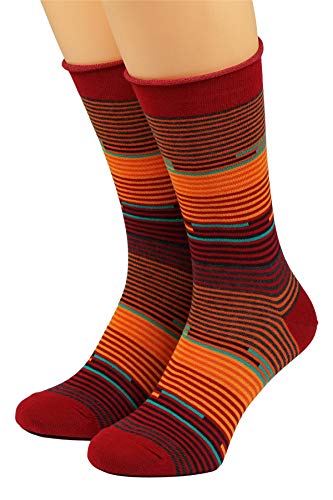 CRÖNERT Herrensocken Longsocks mit Rollrand Hundert Ringel 27607 rot(43-46) von CRÖNERT