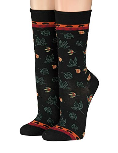 CRÖNERT Longsocks, Söckchen mit Rollrand Design Herbstblätter 18233 (35-38, schwarz) von CRÖNERT