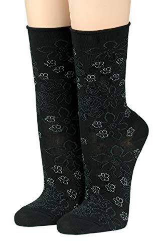 CRÖNERT Longsocks, Söckchen mit Rollrand Design Luccas Blumenwiese (35/38, schwarz 2600) von CRÖNERT