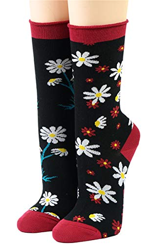 CRÖNERT Longsocks, Söckchen mit Rollrand Design Margeriten 18510 schwarz(39-42) von CRÖNERT