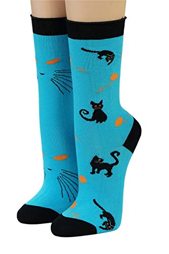 CRÖNERT Longsocks, Söckchen mit Rollrand Design Playing Cats 18511 türkis(39-42) von CRÖNERT