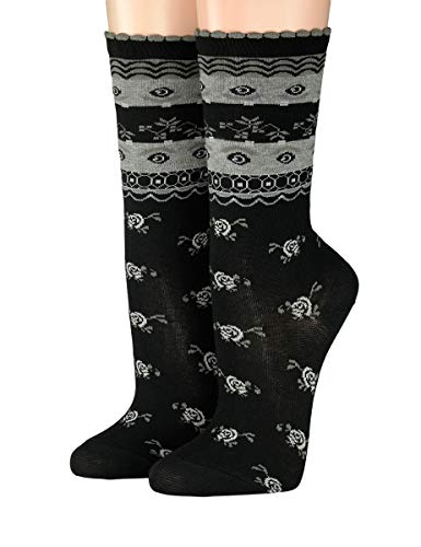 CRÖNERT Longsocks, Söckchen mit Rollrand Design Rosengrafik 18204 (35-38, schwarz) von CRÖNERT