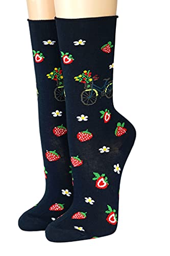 Crönert Damen Longsocks mit Rollrand Radel und Erdbeeren (marine, 35-38) von Crönert