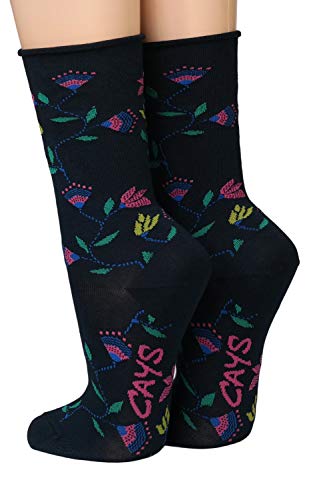 CRÖNERT Longsocks mit Rollsaum Design geometrische Blumen marine(39-42) von CRÖNERT