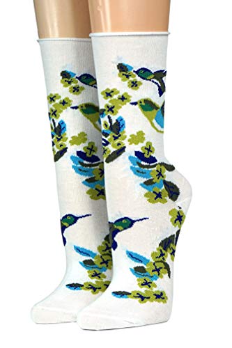 CRÖNERT Socken Longsocks mit Rollrand Design Birdy 18713 (35/38, weiß 1001) von CRÖNERT