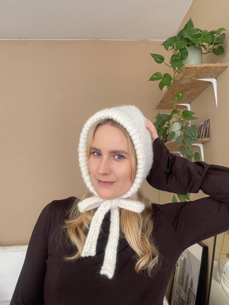 Weiss Gestrickte Mütze Aus Alpaka Wolle - Handgemacht von CROHINI