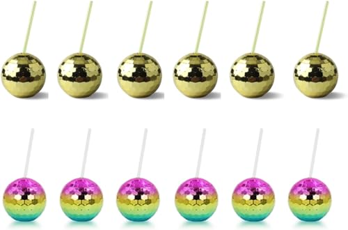 12er-Pack Discokugel-Becher-Set, Party-Strohhalmbecher, kunststoffbeschichteter, beleuchteter runder Becher, personalisierte Kreativitäts-Trinkbecher, mit Deckel und Strohhalm, for Party, Nachtclub, B von CROKZ