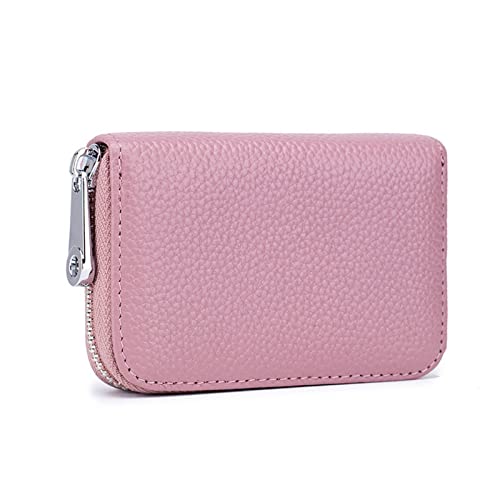 Flache Geldbörse for Herren, Kartenhalter, 100% echtes Leder, Visitenkartenhalter, Damen-Ausweis-/Kreditkartenhalter, 24-Bit-Karten-Reißverschluss, Münzbörse / 941 (Color : Pink) von CROKZ