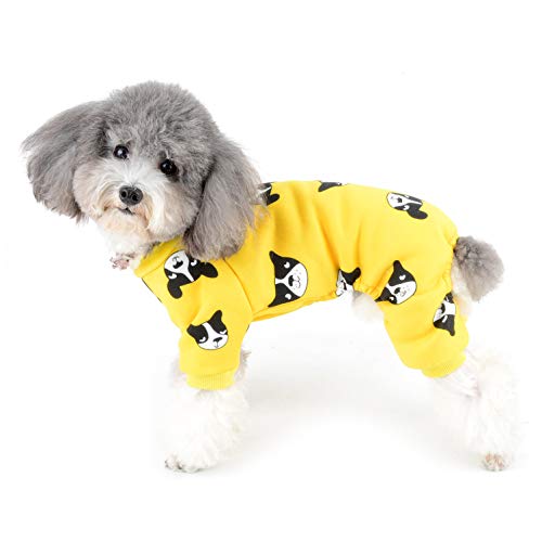 Fleece-Pyjama for kleine Hunde mit Füßen, Lächeln, Gesicht, bedruckt, Welpen-Overall, weich, Winter, dick gefüttert, Hunde-Pjs, niedlicher Chihuahua, Junge und Mädchen, warmes Outfit, Haustier-Hundekl von CROKZ