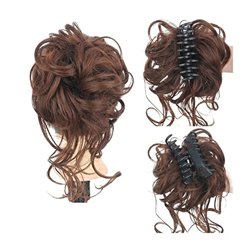 Haarknoten, unordentlicher, lockiger Haarknoten, Haargummis, Verlängerung, 1 Stück, lockiges, gewelltes synthetisches Dutt-Haarteil, Krallenclip, Haarknoten, Chignon, for Frauen und Mädchen, Chignon-H von CROKZ