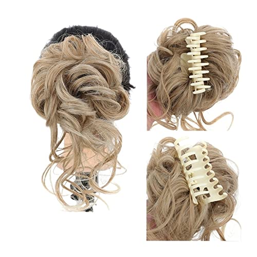 Haarknoten, unordentlicher, lockiger Haarknoten, Haargummis, Verlängerung, 1 Stück, lockiges, gewelltes synthetisches Dutt-Haarteil, Krallenclip, Haarknoten, Chignon, for Frauen und Mädchen, Chignon-H von CROKZ