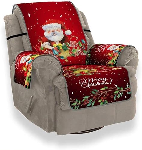 Sofabezug Weihnachten Weihnachtsmann 3D-Digitaldruck Polyester Sofakissenbezug Weihnachtssofakissen Neujahr Home Party Dekorationen for Einzelsofa /672 (Color : Red, Size : A single) von CROKZ