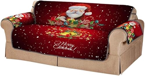 Sofabezug Weihnachten Weihnachtsmann 3D-Digitaldruck Polyester Sofakissenbezug Weihnachtssofakissen Neujahr Home Party Dekorationen for Einzelsofa /672 (Color : Red, Size : B double) von CROKZ