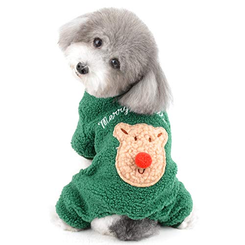 Weihnachts-Outfits for kleine Hunde, Haustier-Fleece-Kleidung, 4-beiniger Pullover, warmer Winter-Overall, Chihuahua-Jacke, Cosplay, Halloween-Kostüm, Hündchen, Jungen und Mädchen, Pullover, grün, L/1 von CROKZ