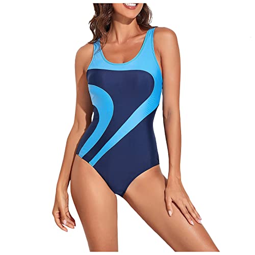 Badeanzug Damen Sport Bademode Damen Bauchweg Einteiliger Badeanzug Sexy Push Up Badeanzüge Swim Suit One-Piece Monokini Damen Strandmode Damen Sommer Bikini Damen Push Up blau XL von CROMMA