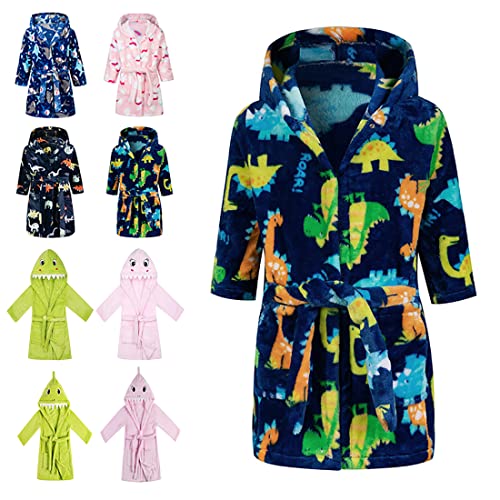 CROOUTN Bademantel Dinosaurier Kinder mit Kapuze für Jungen Mädchen Bademäntel Morgenmantel kuschelig warmen und weichen Pyjamas Kleinkind Coral Fleece Hoodie Roben 8-9 Jahre von CROOUTN