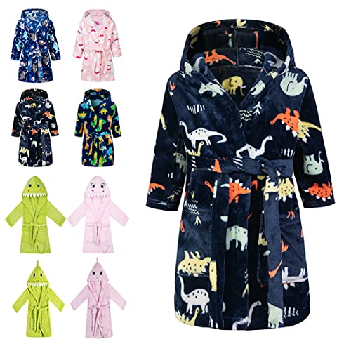 CROOUTN Bademantel Dinosaurier Kinder mit Kapuze für Jungen Mädchen Bademäntel Morgenmantel kuschelig warmen und weichen Pyjamas Kleinkind Coral Fleece Hoodie Roben 8-9 Jahre von CROOUTN