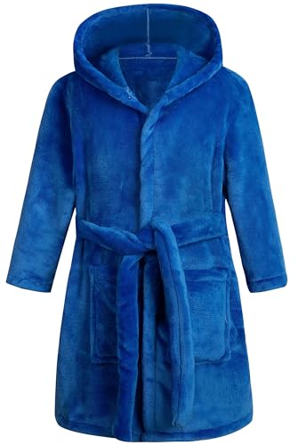 CROOUTN Bademantel Kinder mit Kapuze Blau für Jungen Mädchen Bademäntel Morgenmantel kuschelig warmen und weichen Pyjamas Kleinkind Coral Fleece Hoodie Roben 8-9 Jahre von CROOUTN