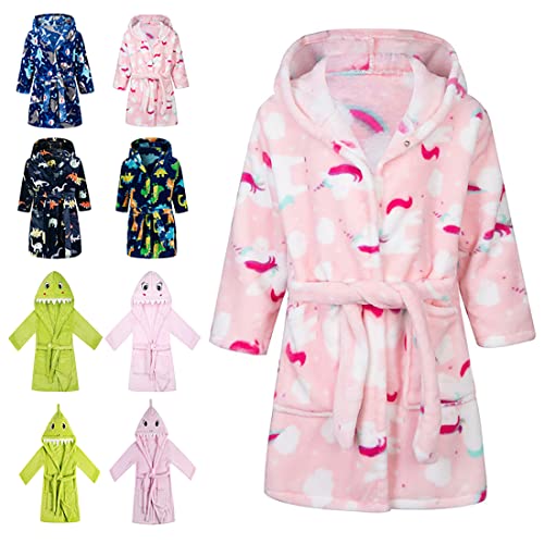 CROOUTN Bademantel Kinder mit Kapuze Einhorn für Jungen Mädchen Bademäntel Morgenmantel kuschelig warmen und weichen Pyjamas Kleinkind Coral Fleece Hoodie Roben 8-9 Jahre von CROOUTN