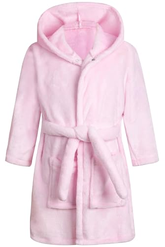 CROOUTN Bademantel Kinder mit Kapuze Rosa für Jungen Mädchen Bademäntel Morgenmantel kuschelig warmen und weichen Pyjamas Kleinkind Coral Fleece Hoodie Roben 8-9 Jahre von CROOUTN