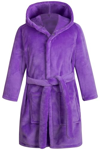 CROOUTN Bademantel Kinder mit Kapuze für Jungen Mädchen Bademäntel Morgenmantel kuschelig warmen und weichen Pyjamas Kleinkind Coral Fleece Hoodie Roben Lila 6-7 Jahre von CROOUTN