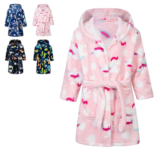 CROOUTN Bademantel Kinder mit Kapuze für Jungen Mädchen Einhorn Bademäntel Morgenmantel kuschelig warmen und weichen Pyjamas Kleinkind Coral Fleece Hoodie Roben 2-3 Jahre von CROOUTN