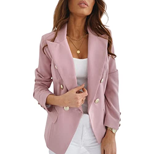 Damen Revers Tasche Büro Blazer Langarm Zweireihig Arbeitsmantel, rose, 44 von CROSTRITON