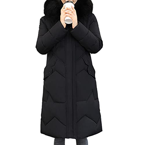 Damen Winter dicker Puffer Mantel warme Jacke mittellange Daunenmantel mit Kunstfellbesatz Kapuze Übergröße, Schwarz , 3XL von CROSTRITON